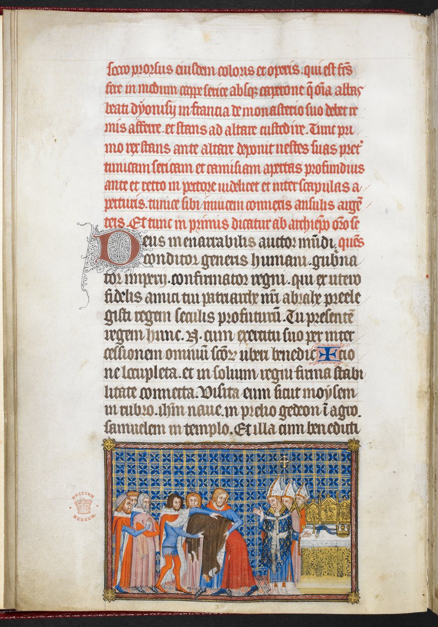 Algodão Tibério B. VIII f.47v O Rei tirando suas vestes exteriores, ilustração do 