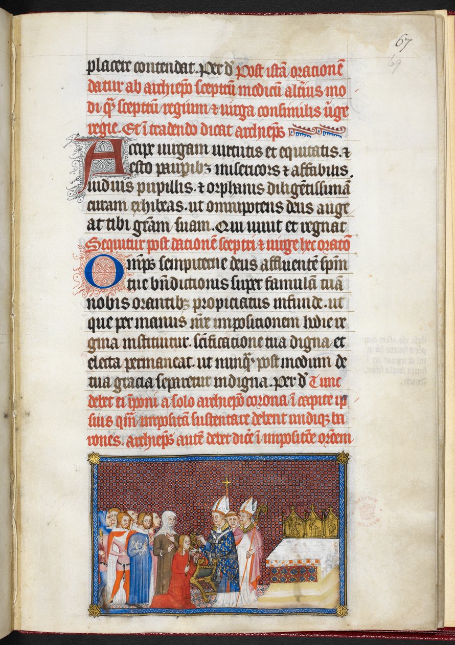 Cotton Tibério B. VIII f.69r A Rainha recebendo o cetro e a virga, do 