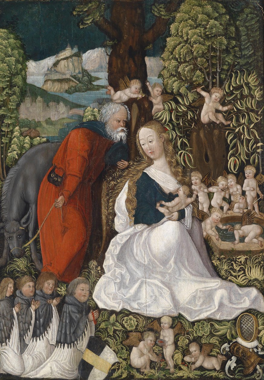 O descanso na fuga para o Egito, c. 1510 de Master of the Danube School