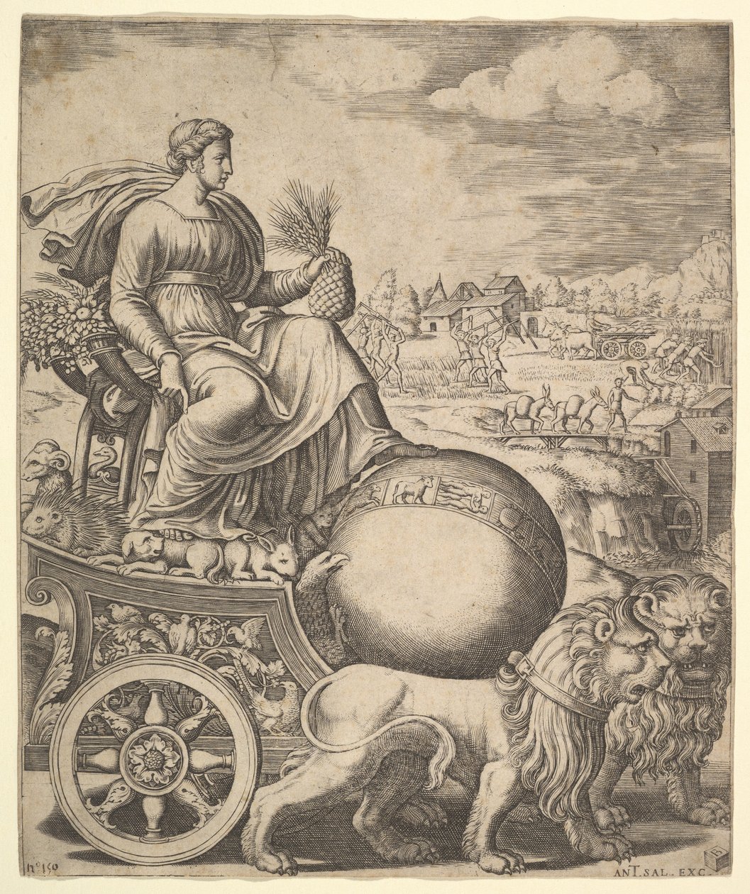 Cibele na sua carruagem desenhada por dois leões, 1530-60. de Master of the Die