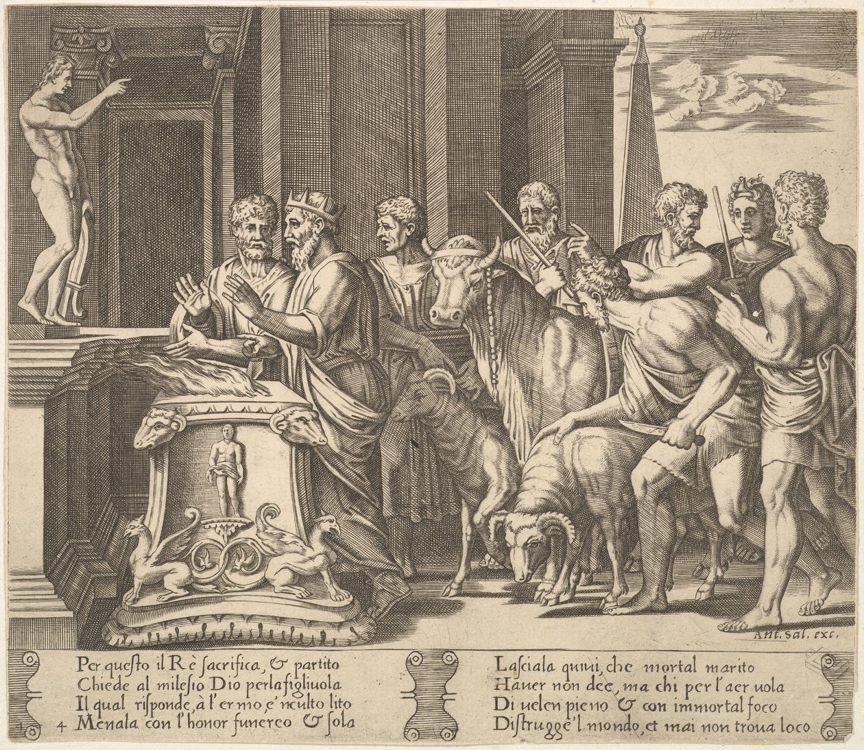 Placa 4: O pai de Psyche consultando o oráculo, de "The Fable of Psyche", 1530-60. de Master of the Die