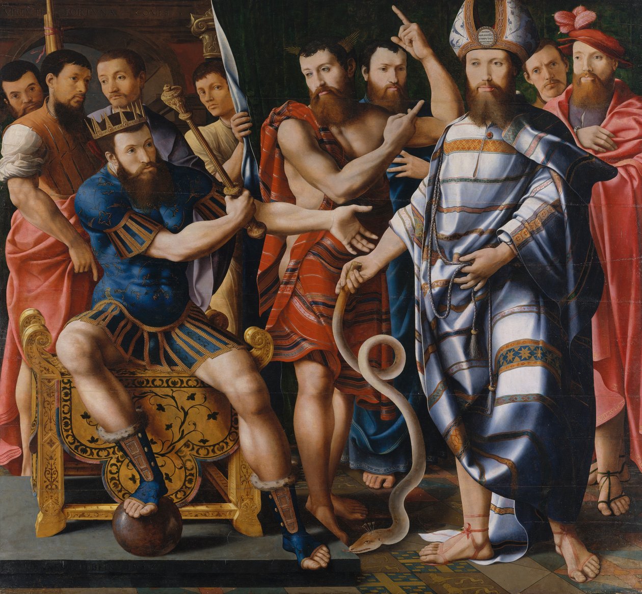 Moisés e Arão perante o Faraó: Uma Alegoria da Família Dinteville, 1537. de Master of the Dinteville Allegory