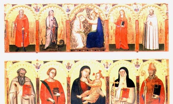 Coroação da Virgem com os Santos (tempera no painel) de Master of the Dominican Effigies