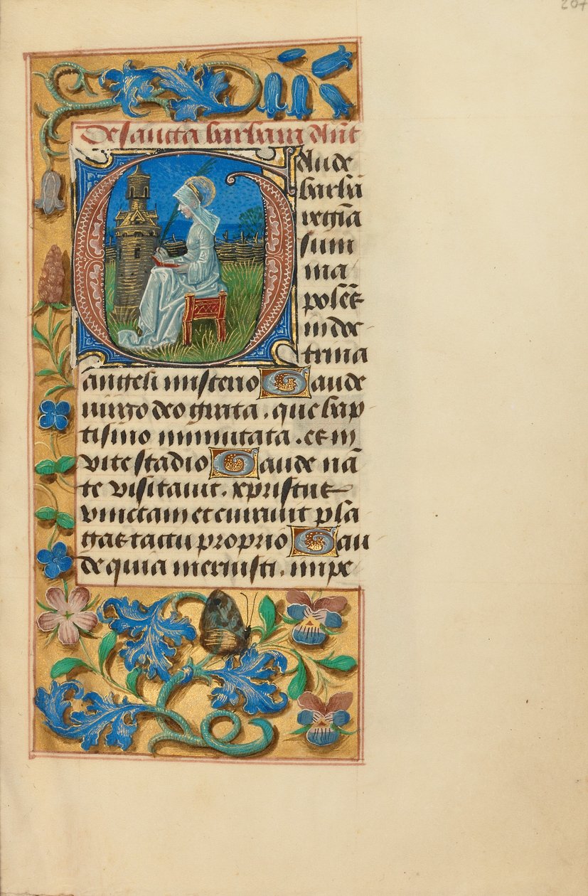 Inicial G: Santa Bárbara de Master of the Dresden Prayer Book