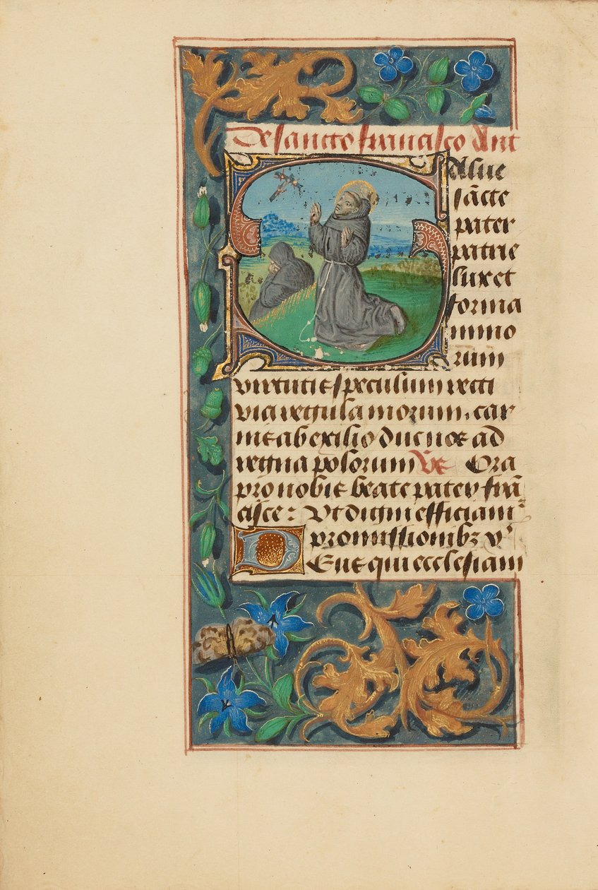S inicial: A estigmatização de São Francisco de Master of the Dresden Prayer Book