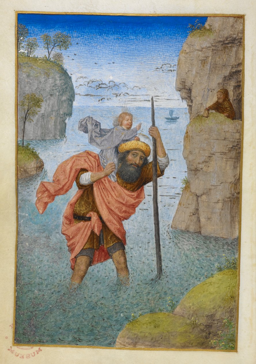 São Cristóvão carregando a Criança Cristo. de Master of the Dresden Prayer Books