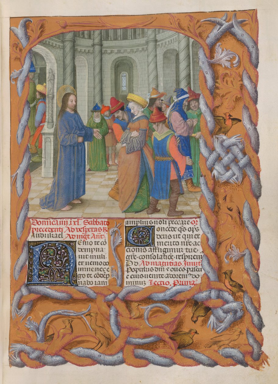Temporal (1ª parte: do Primeiro Domingo do Advento ao Sábado Santo). Cristo e a mulher levados em adultério (Quarto Domingo da Quaresma). de Master of the Dresden Prayer Books