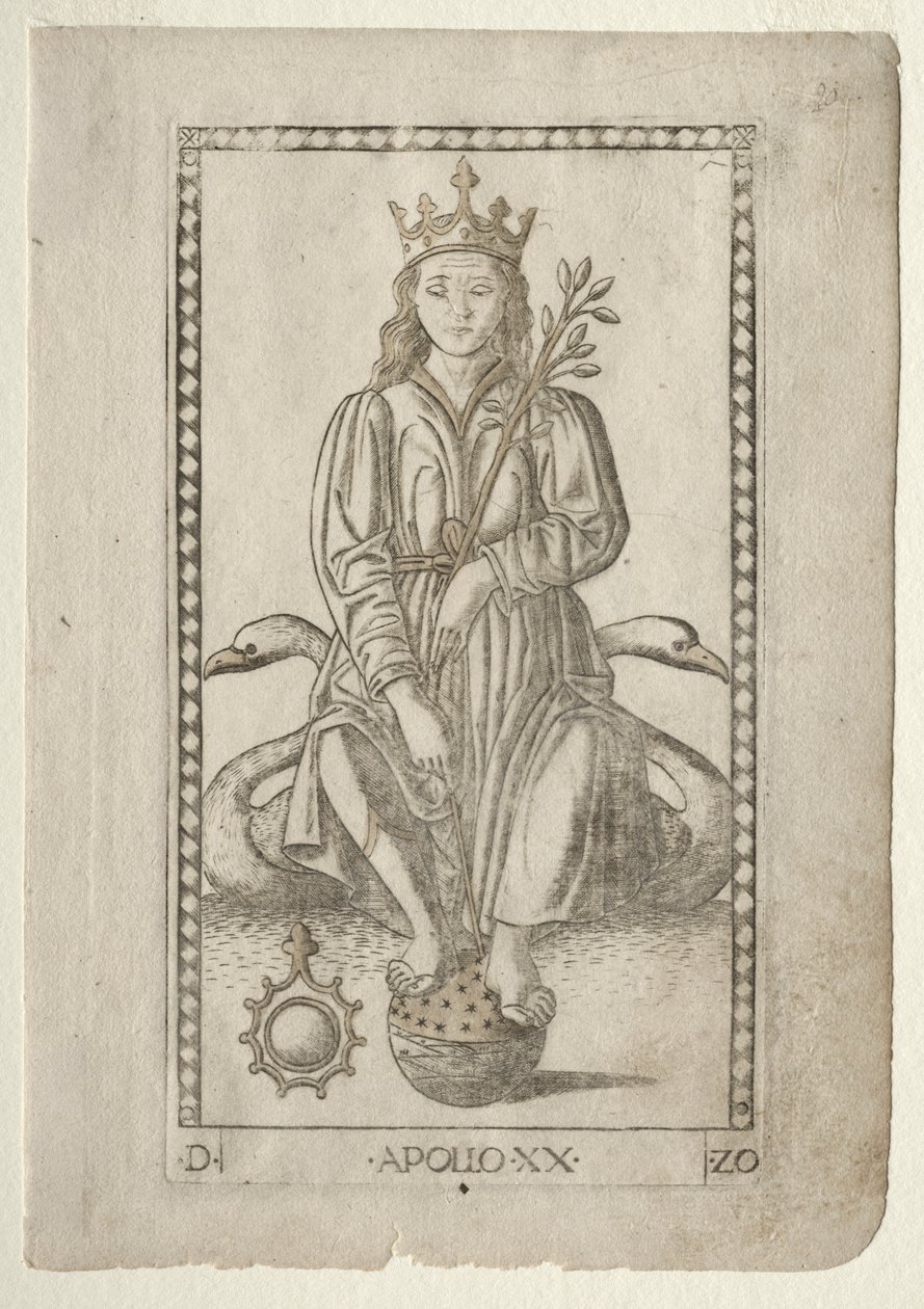 Apolo do Tarocchi, série D: Apolo e as Musas, nº 20, antes de 1467. de Master of the E Series Tarocchi