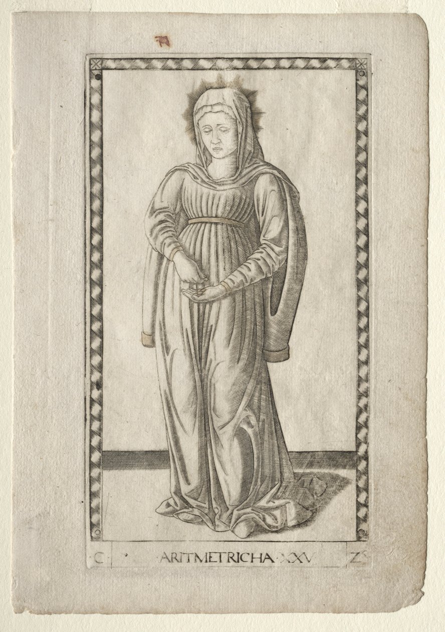 Aritmética do Tarocchi, série C: Liberal Arts,  25, antes de 1467. de Master of the E Series Tarocchi
