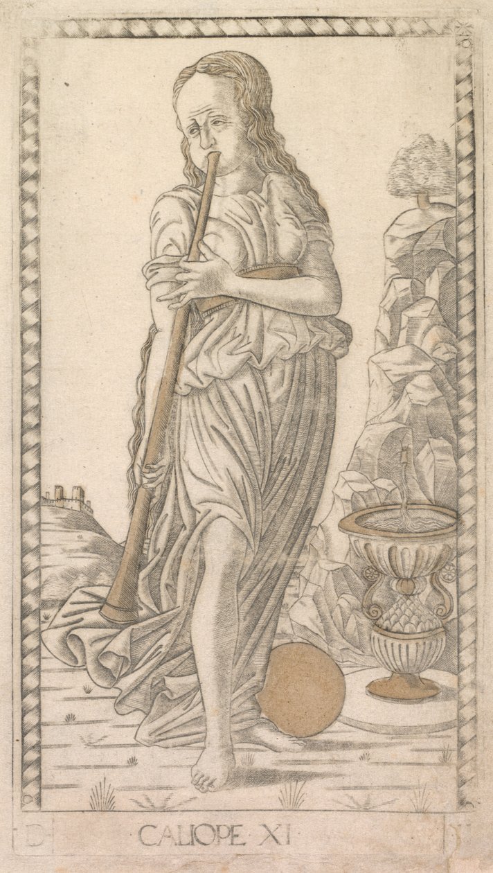 Calliope da série D de Tarocchi: Apolo e as Musas, nº 11, antes de 1467. de Master of the E Series Tarocchi