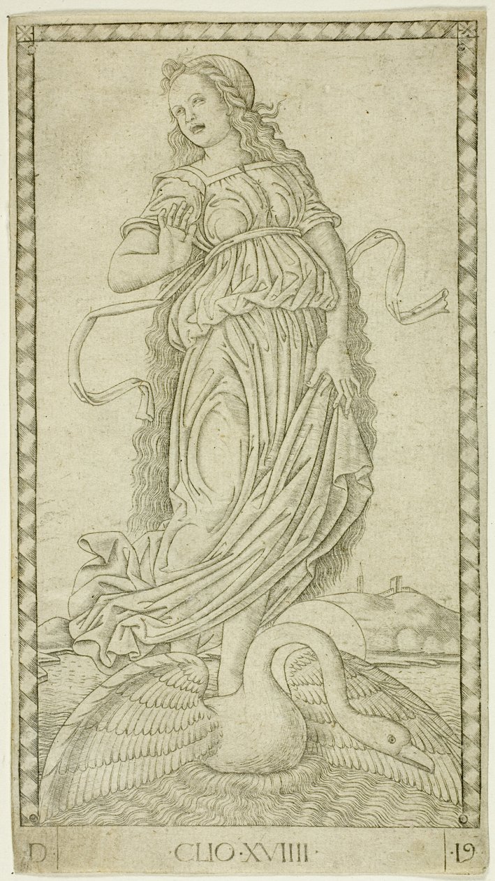 Clio, prato dezenove de Apolo e as Musas de Master of the E Series Tarocchi
