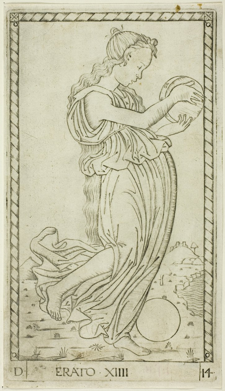 Erato, placa quatorze de Apolo e as Musas de Master of the E Series Tarocchi