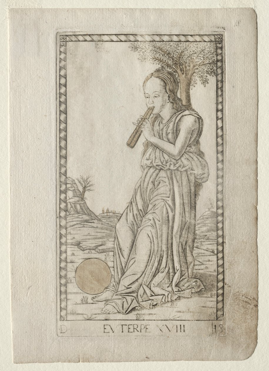 Música de Euterpe, poesia lírica da série Tarocchi D ..., antes de 1467. de Master of the E Series Tarocchi