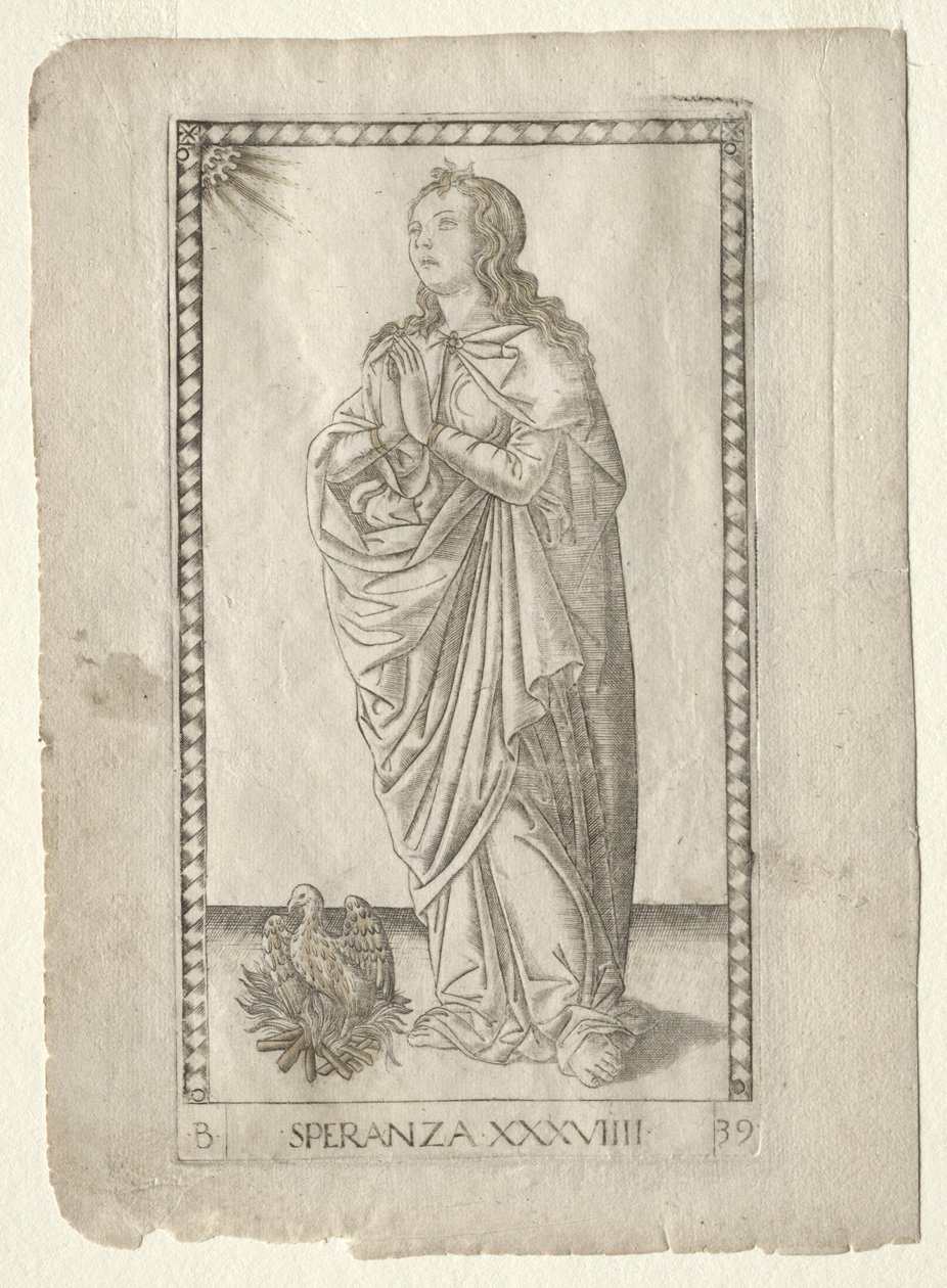 Esperança do Tarocchi, série B: Princípios e Virtudes Cósmicos, nº 39, antes de 1467. de Master of the E Series Tarocchi