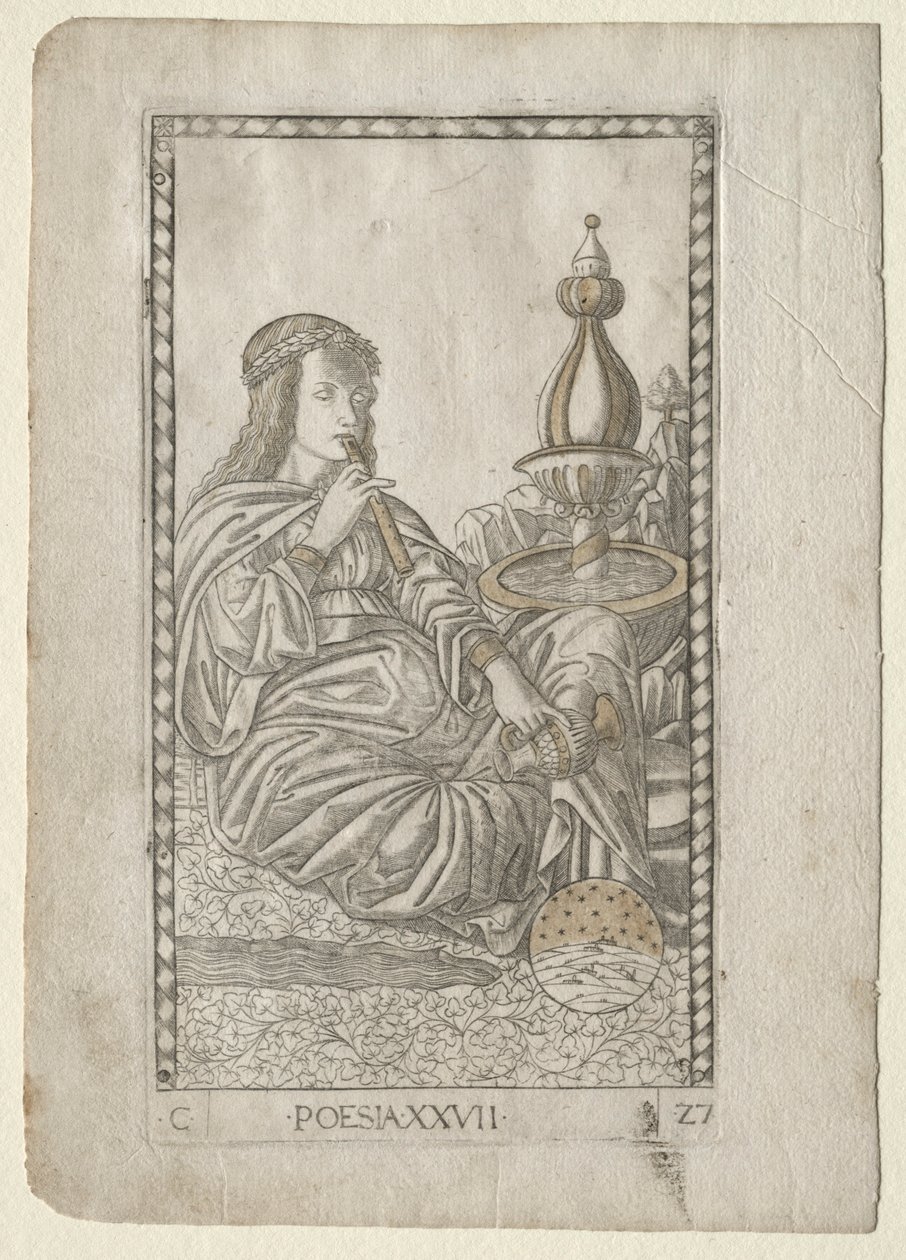 Poesia do Tarocchi, série C: Liberal Arts,  27, antes de 1467. de Master of the E Series Tarocchi