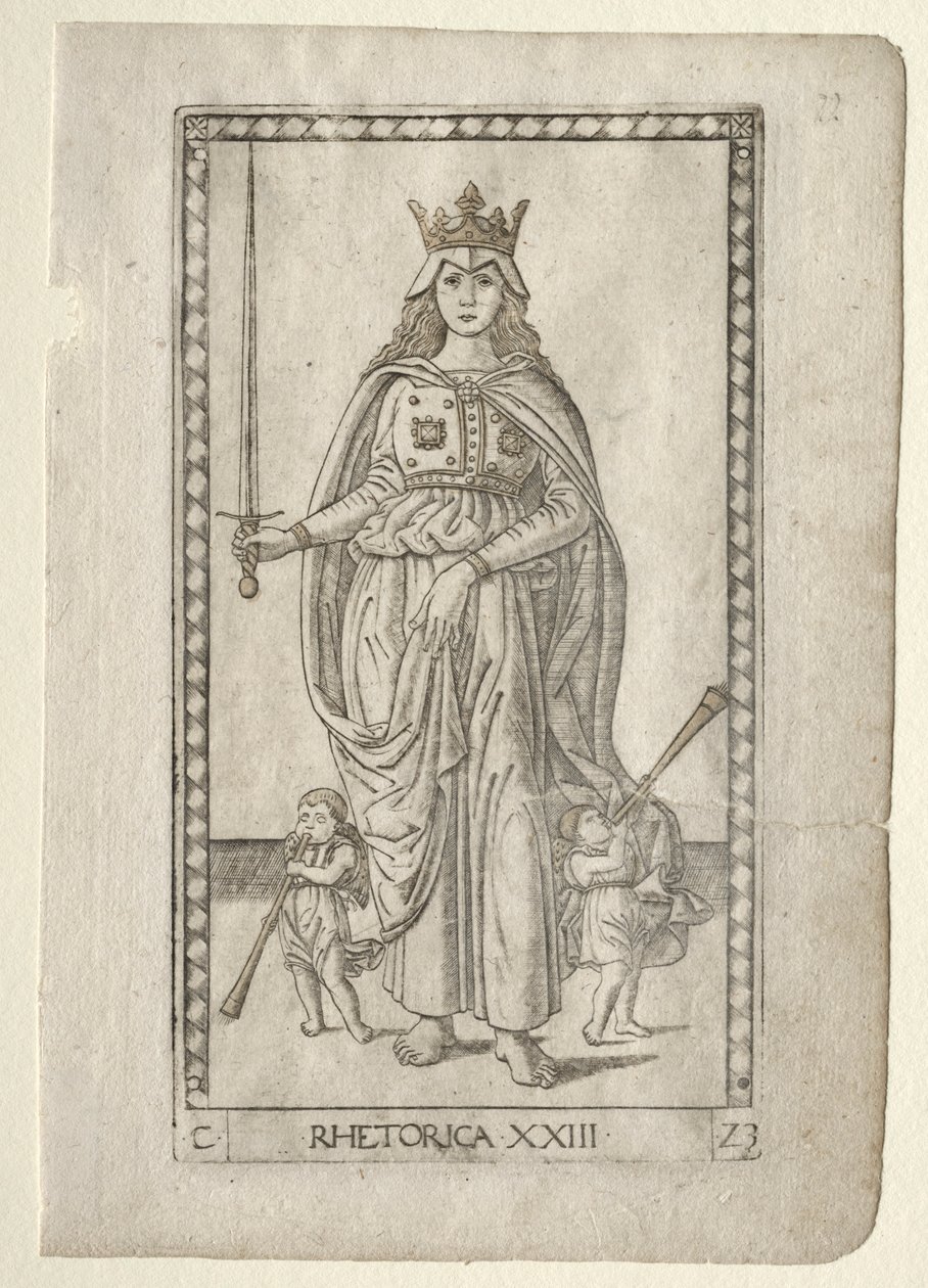 Retórica do Tarocchi, série C: Liberal Arts,  23, antes de 1467. de Master of the E Series Tarocchi