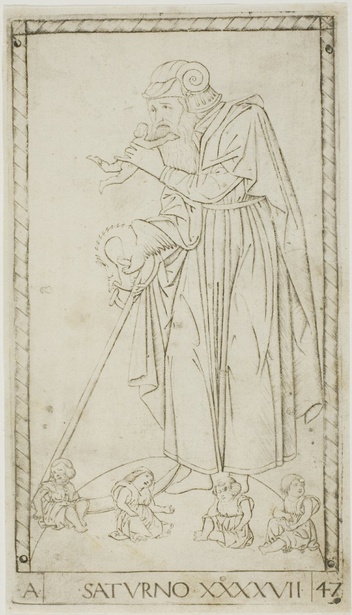 Saturno, placa 47 de Planetas e Esferas de Master of the E Series Tarocchi