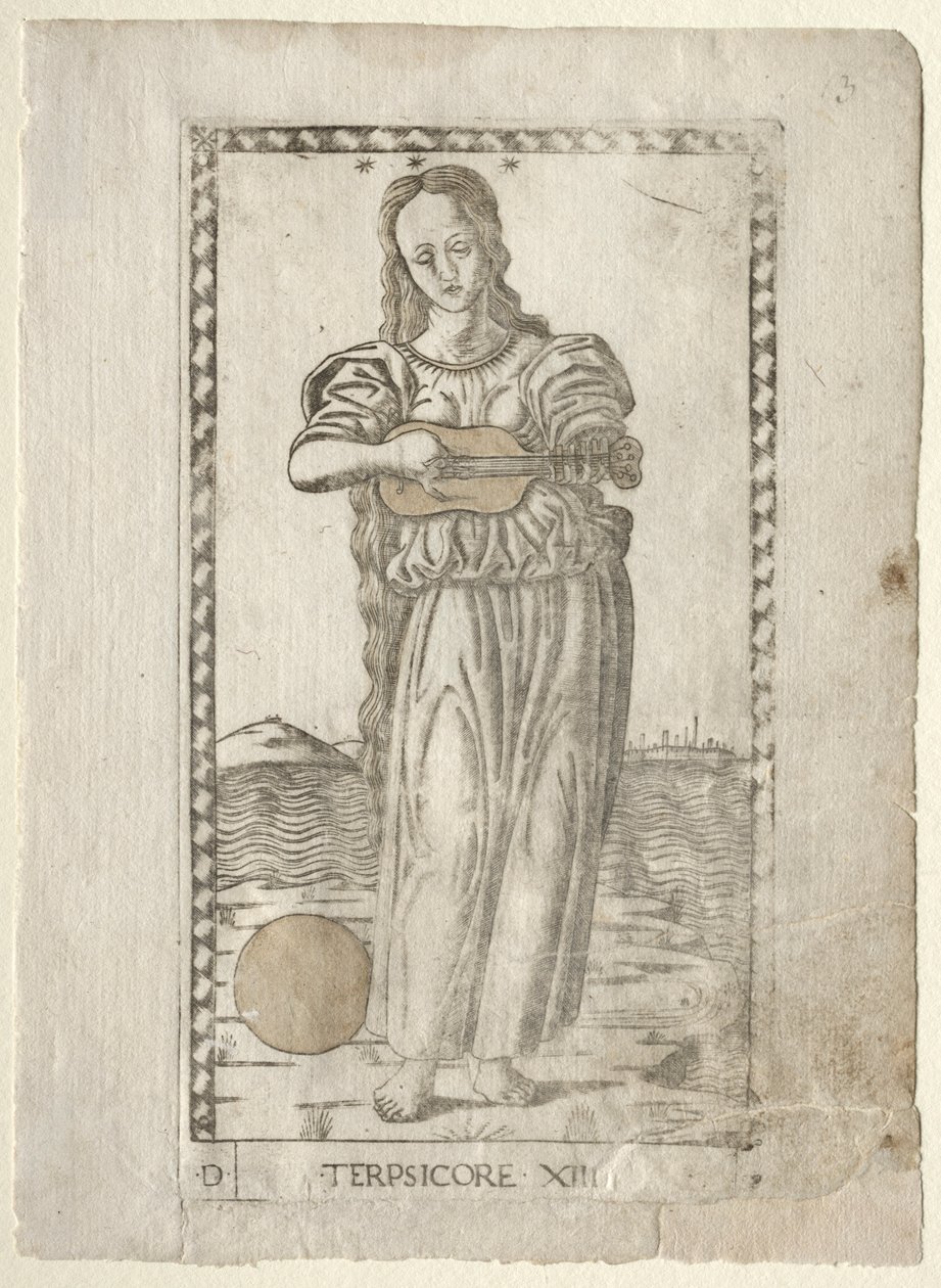 Dança e música Terpsichore da série Tarocchi D ..., antes de 1467. de Master of the E-Series Tarocchi