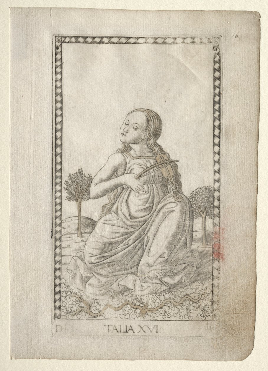 Comédia de Thalia, poesia pastoral da série Tarocchi D ..., antes de 1467. de Master of the E Series Tarocchi
