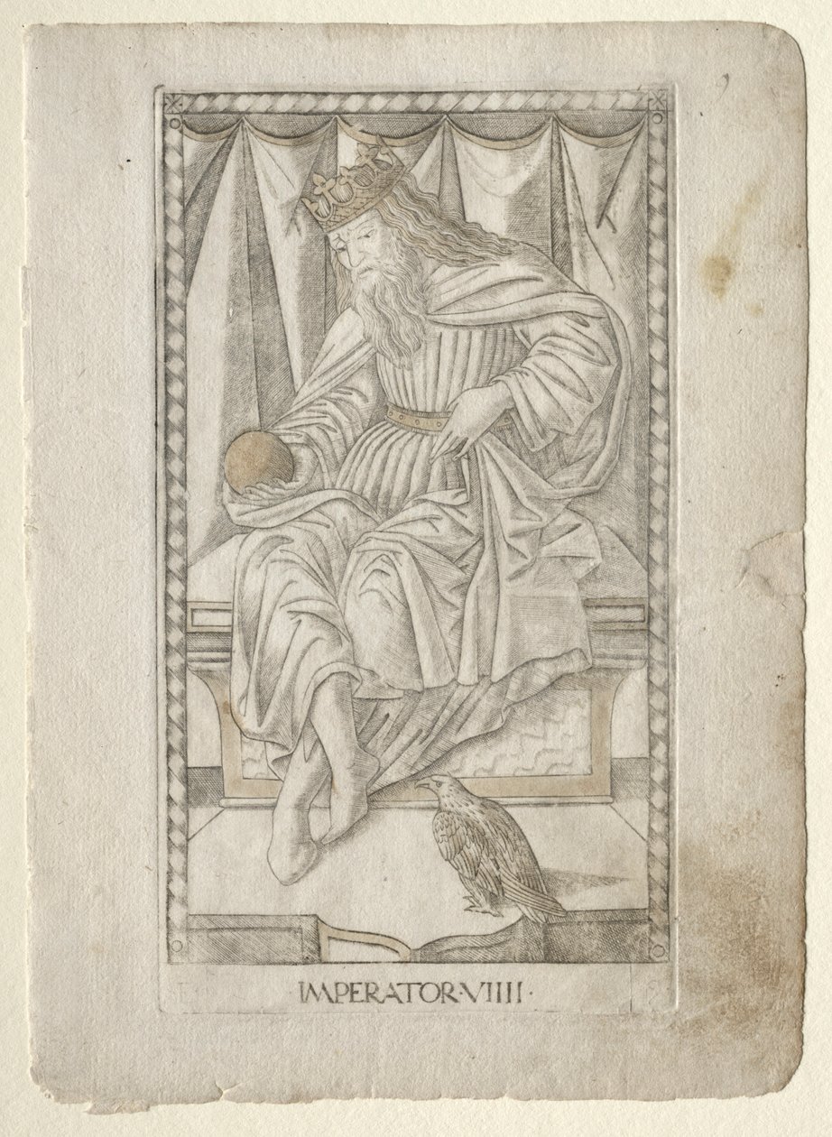 O Imperador do Tarocchi, série E: Conditions of Man,  9, antes de 1467. de Master of the E Series Tarocchi