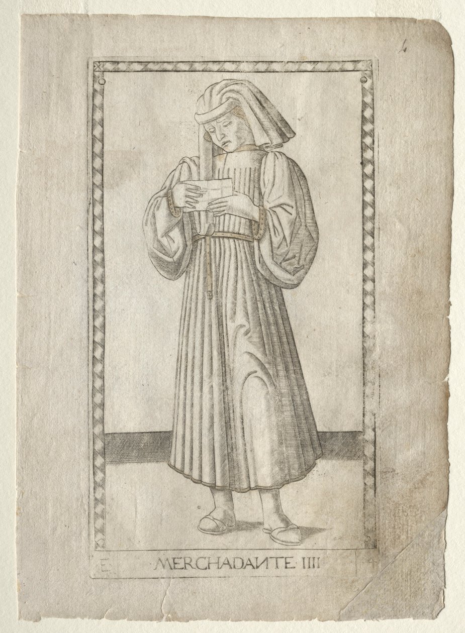 O mercador do Tarocchi, série E: Conditions of Man,  4, antes de 1467. de Master of the E Series Tarocchi