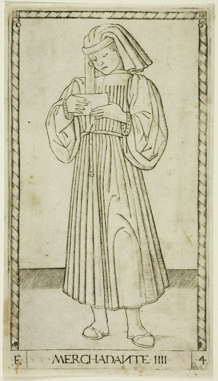 O Mercador, placa quatro de The Ranks and Conditions of Men de Master of the E Series Tarocchi