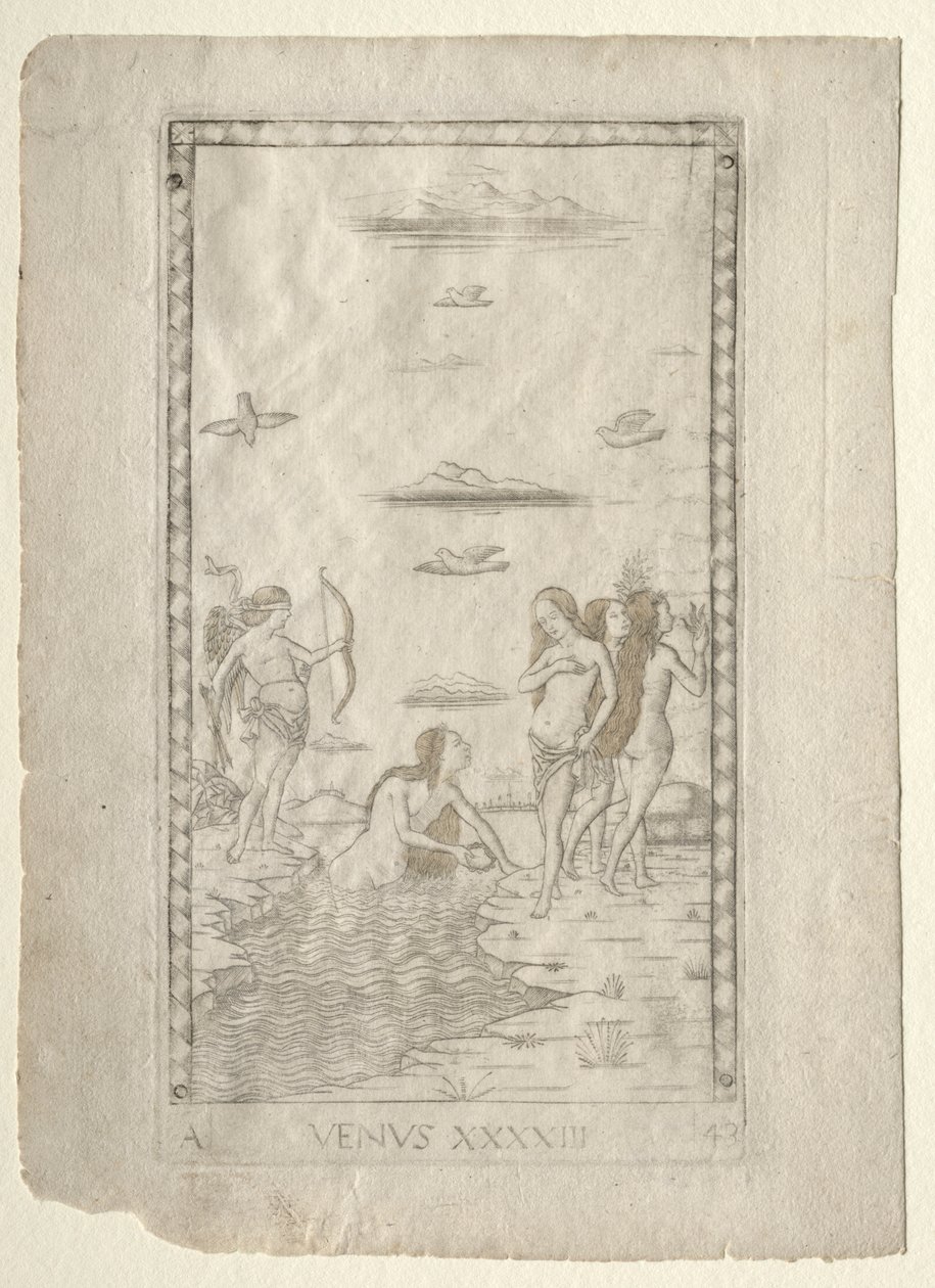 Vênus do Tarocchi, série A: Firmamentos do Universo, nº 43, antes de 1467. de Master of the E Series Tarocchi