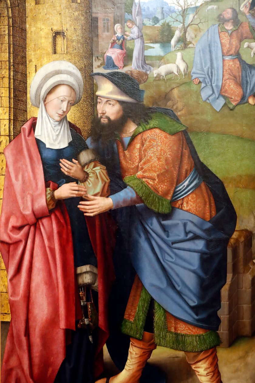 Museu de Évora. Mestre do retábulo de Évora. O encontro de Joachim e Anna perante o Golden Gate. Óleo sobre painel. Escola flamenga 1500. Portugal. de Master of the Evora Altarpiece