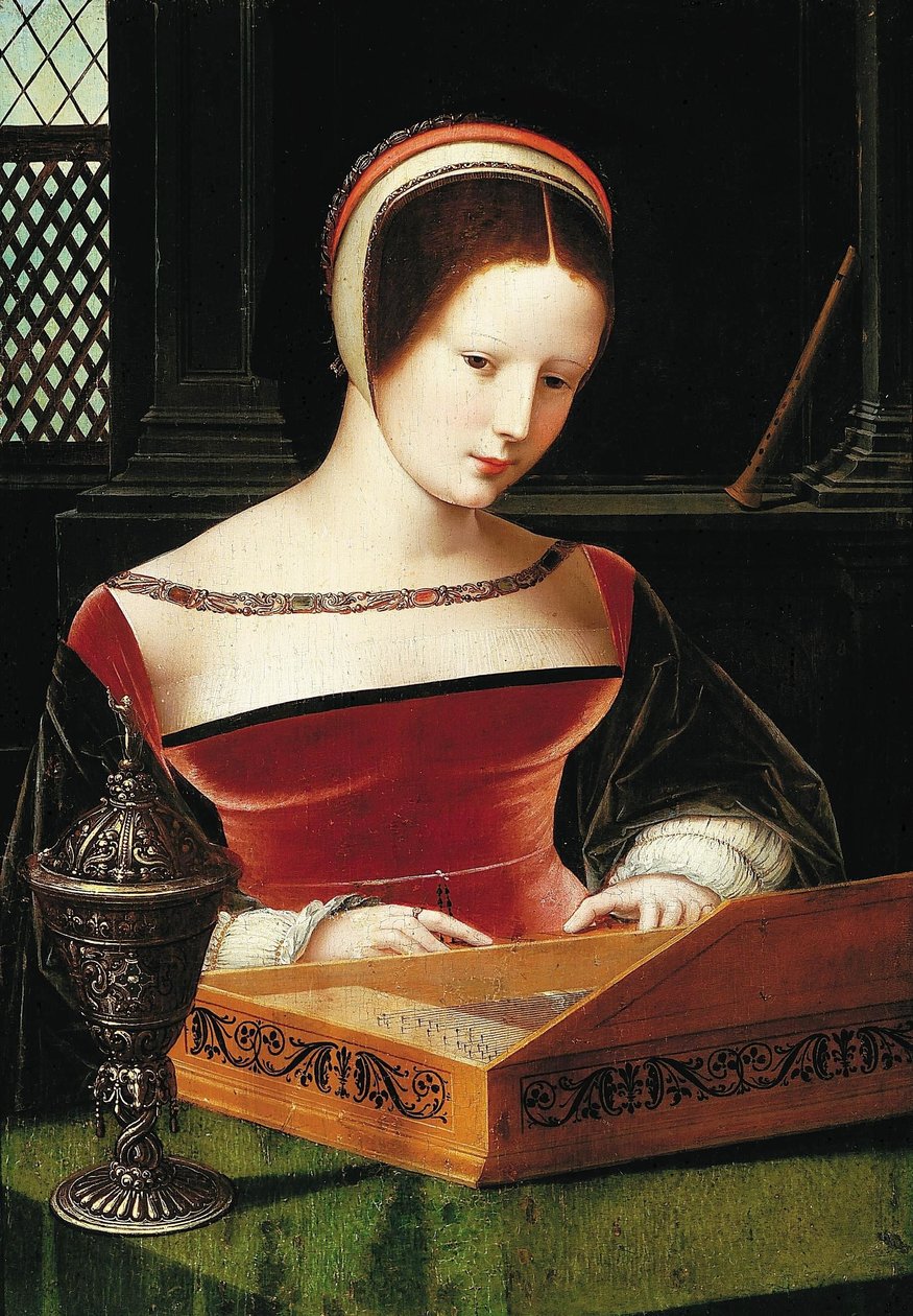Senhora a tocar clavicórdio. de Master of the Female Half Lengths