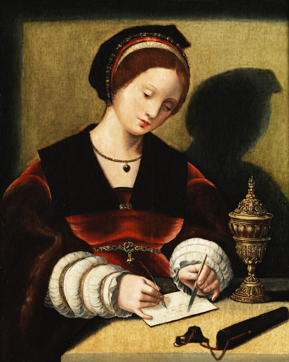 Mestre das figuras femininas de meio corpo Escrever mulher com taça cerimonial de Master of the Female Half Lengths