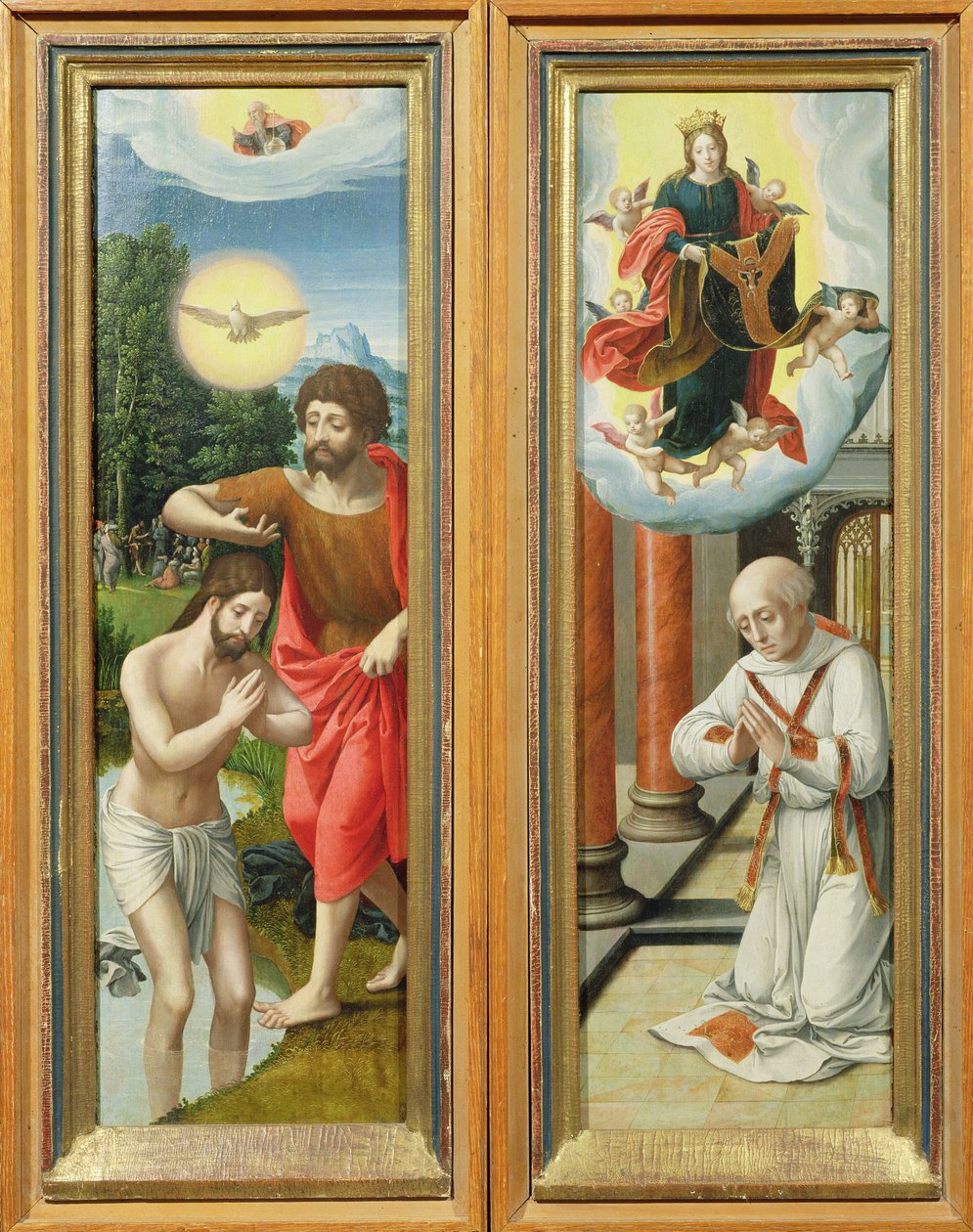 O batismo de Cristo e São Ildefonso: um par de asas de retablo de Master of the Female Half Lengths