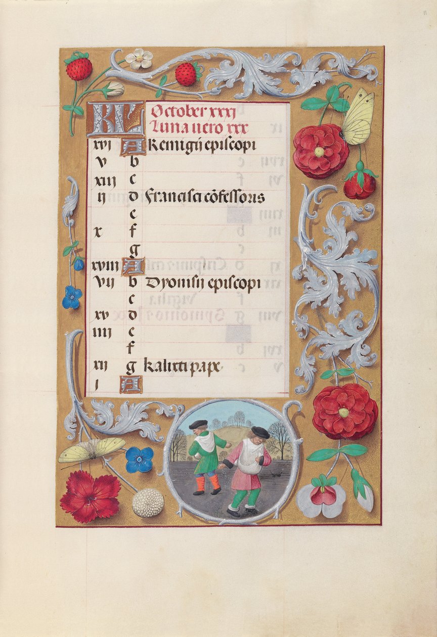 Horas da rainha Isabel, a católica, rainha da Espanha: Fol. 11 de outubro, c. 1500. de Master of the First Prayerbook of Maximillian