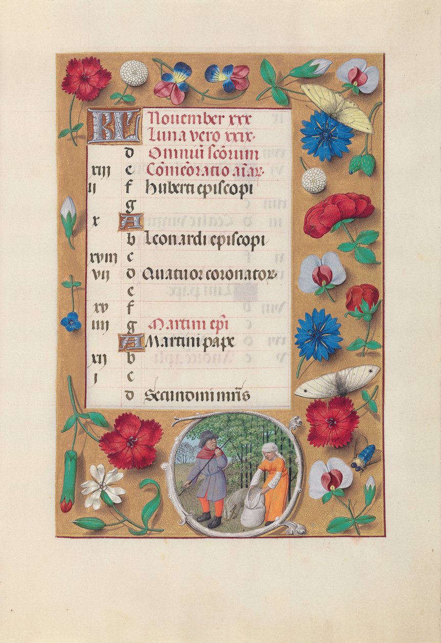 Horas da rainha Isabel, a Católica, rainha de Espanha:  Fol. 12r, novembro de Master of the First Prayerbook of Maximillian