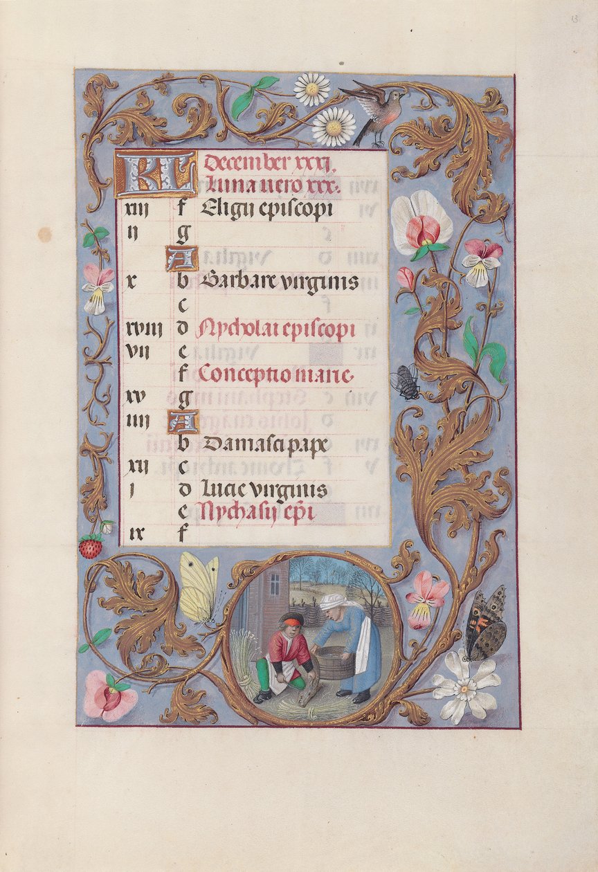 Horas da rainha Isabel, a católica, rainha da Espanha: Fol. 13 de dezembro, c. 1500. de Master of the First Prayerbook of Maximillian