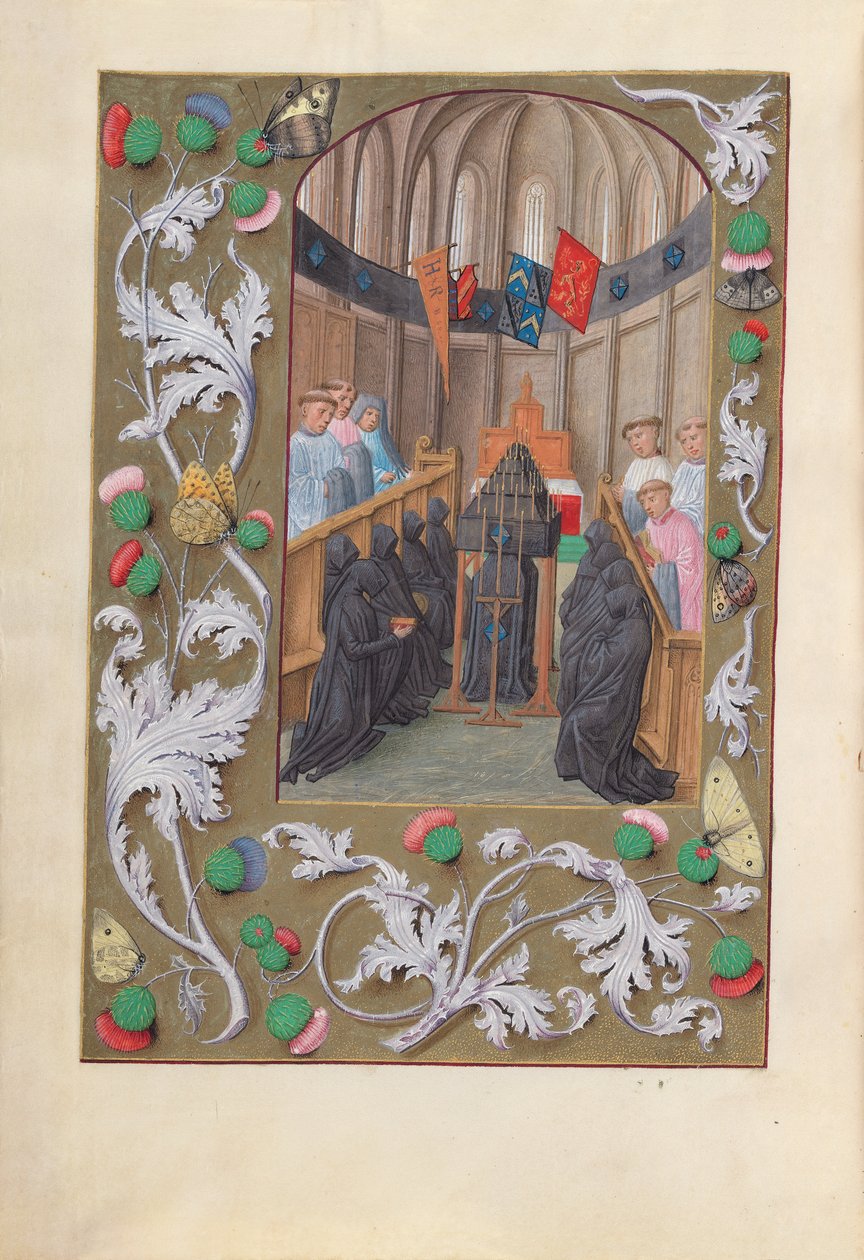 Horas da rainha Isabel, a católica, rainha da Espanha: Fol. 219v, Serviço Funerário, c. 1500. de Master of the First Prayerbook of Maximillian