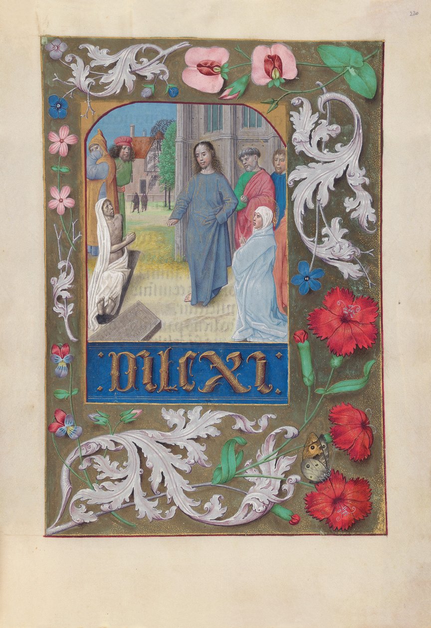 Horas da rainha Isabel, a Católica, rainha de Espanha:  Fol. 220r, Ressurreição de Lázaro de Master of the First Prayerbook of Maximillian