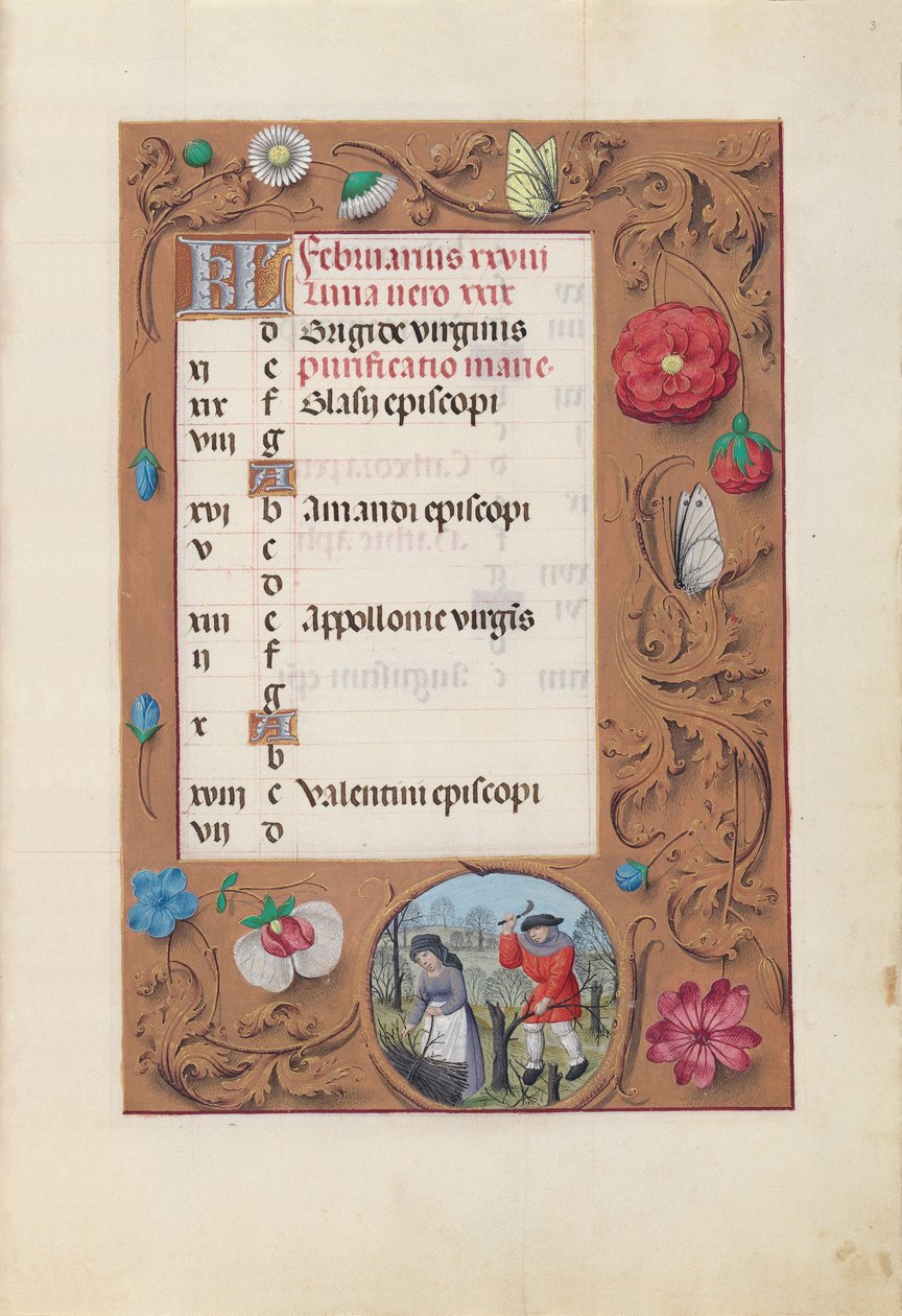 Horas da rainha Isabel, a católica, rainha da Espanha: Fol. 3r, fevereiro, c. 1500. de Master of the First Prayerbook of Maximillian
