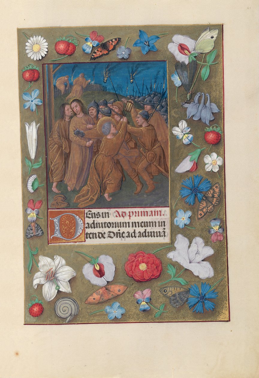 Horas da rainha Isabel, a Católica, rainha de Espanha:  Fol. 61r, Beijo de Judas de Master of the First Prayerbook of Maximillian