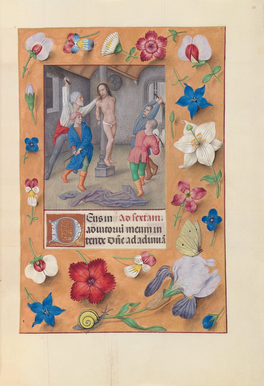 Horas da rainha Isabel, a católica, rainha da Espanha: Fol. 66r, flagelação, c. 1500. de Master of the First Prayerbook of Maximillian