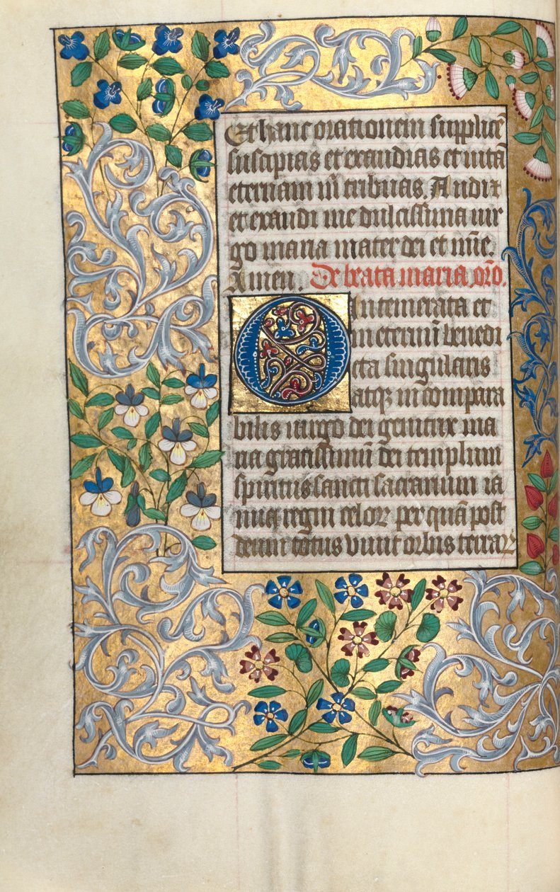 Livro de Horas de Uso de Rouen: fol. 22v, O inicial grande com borda elaborada, c. 1470 de Master of the Geneva Latini