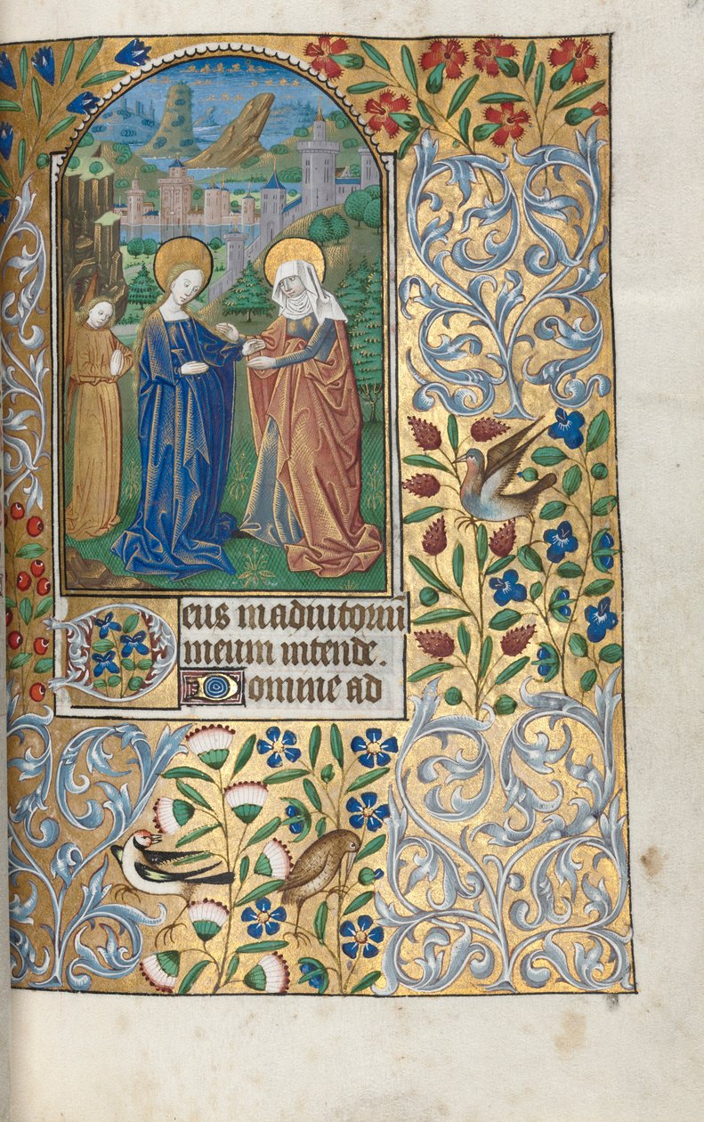Livro de Horas de Uso de Rouen: fol. 39r, A Visitação, c. 1470 de Master of the Geneva Latini