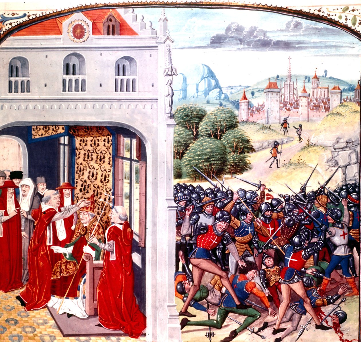 Consagração do Papa Gregório IX em Avignon França (pontificado em 1227-1241) por Jean Froissart (vellum) de Master of the Harley Froissart