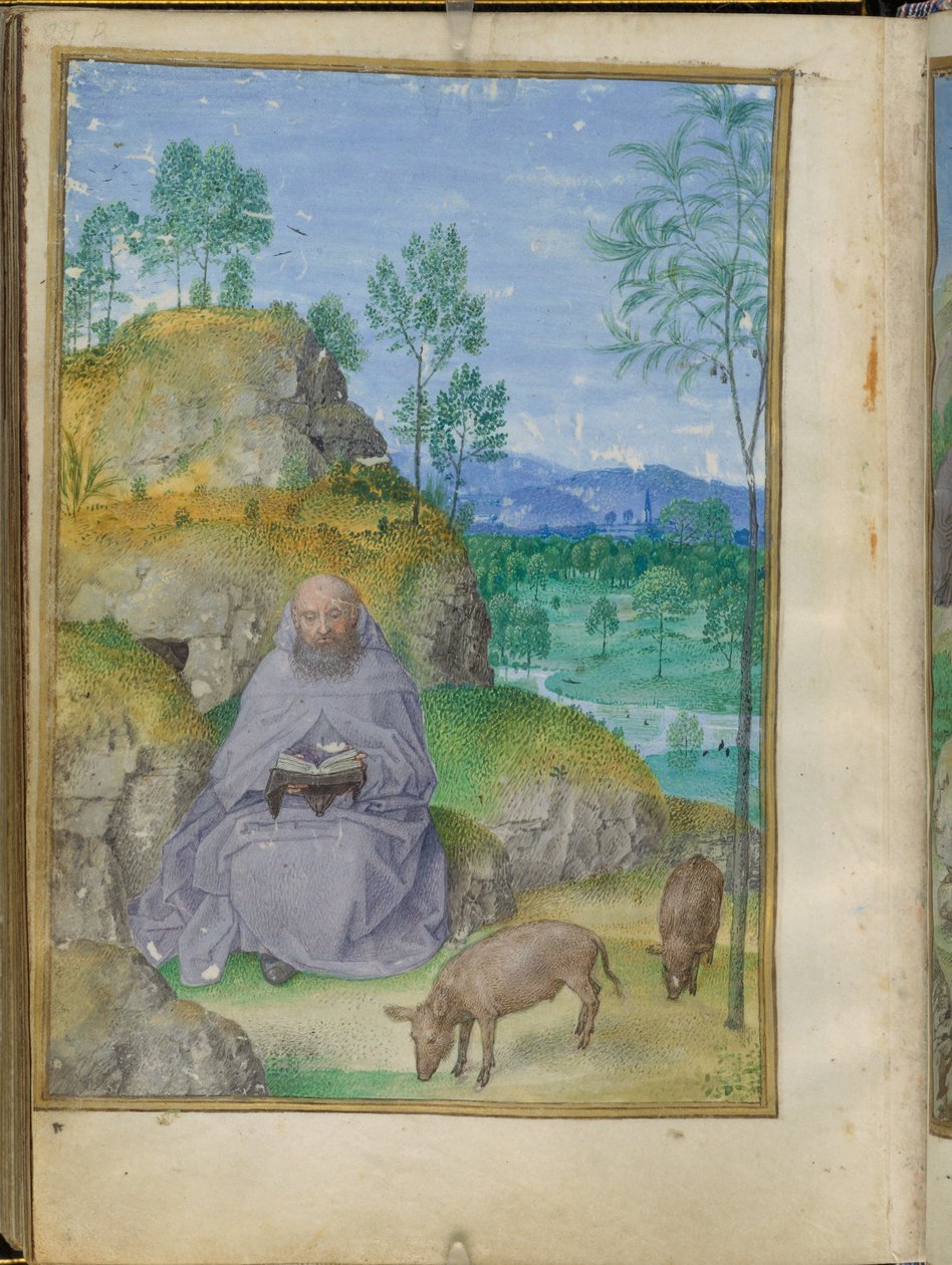 Santo António abade no deserto, miniatura das Horas de Emerson-Branco. de Master of the Houghton Miniatures