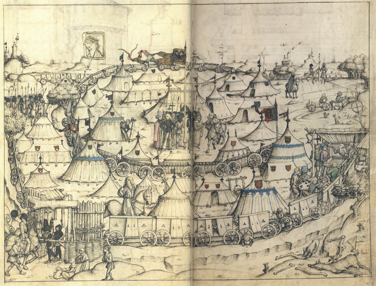 O Forte de Vagões do Livro Doméstico Medieval do Castelo Wolfegg, ca 1485 de Master of the Housebook of Wolfegg