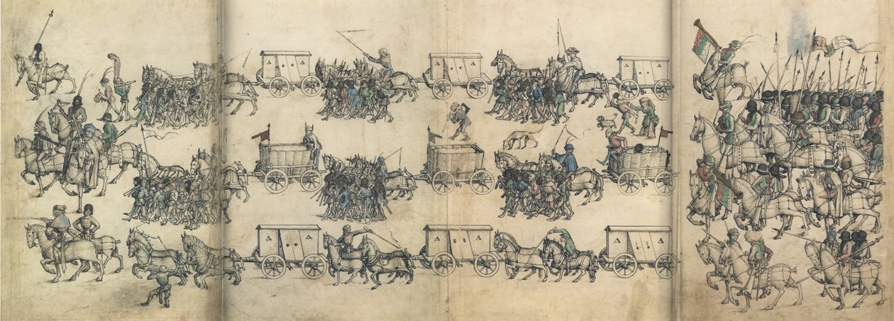 Trem do exército Do livro doméstico medieval do castelo Wolfegg, ca 1485 de Master of the Housebook of Wolfegg