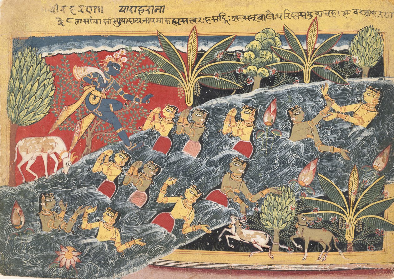 O Gopis Plead com Krishna para devolver a roupa..., ca. 1560-65. de Master of the Isarda