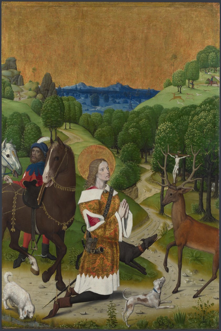 A conversão de Saint Hubert. Obturador do retábulo de Werden, ca 1485 de Master of the Life of the Virgin