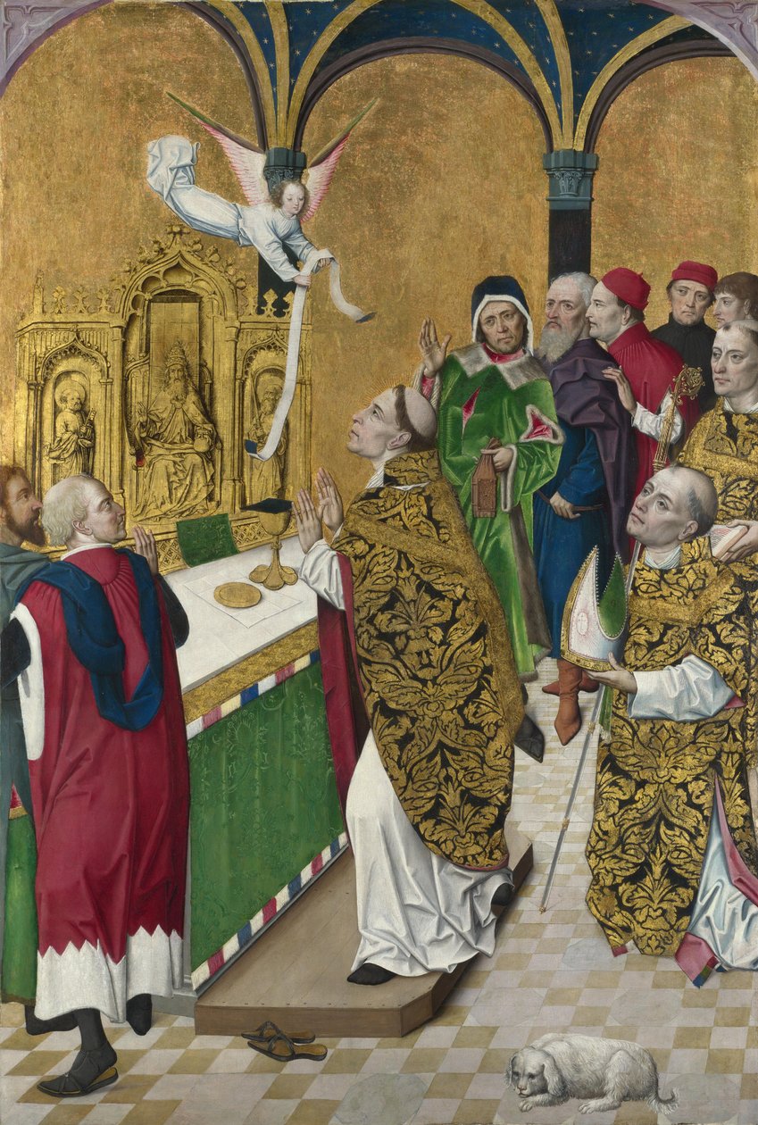 A missa de São Hubert. Obturador do retábulo de Werden, ca 1485 de Master of the Life of the Virgin