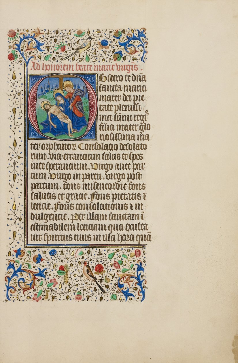 Inicial O: A Pietà com São João Evangelista de Master of the Llangattock Hours