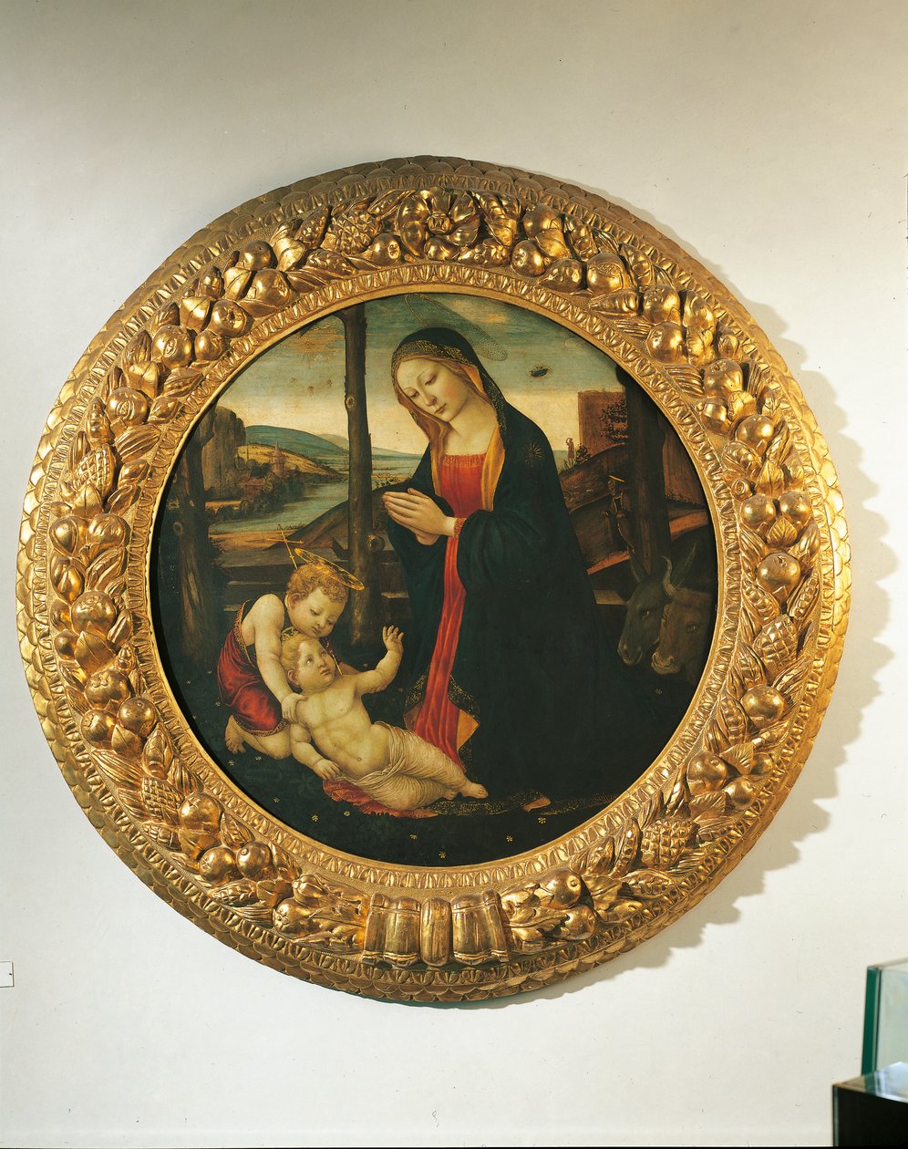Madonna and Child with St. John (óleo no painel) de Master of the Miller Tondo (attr. to)